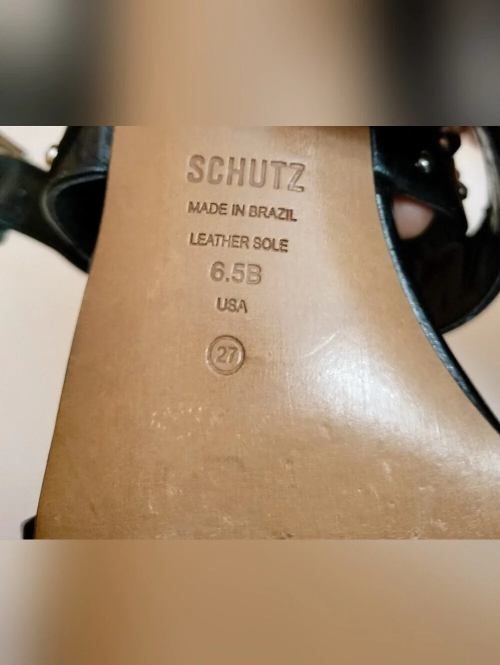 Schutz Studded Leather Heeled Sandals Black Size 6.5 Edgy Minimalist